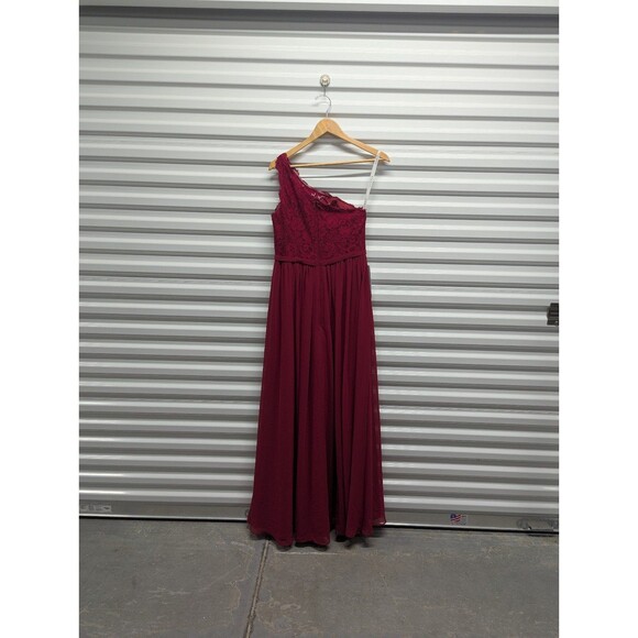 Azazie Demi Size 8 (A8) Burgundy A-Line One Shoulder Chiffon Dress x1-16 - Picture 4 of 10